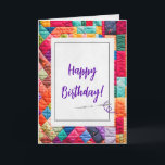 Crazy Quilt and Needle For Birthday  Card<br><div class="desc">Quilt pattern in a stitched frame and needle for birthday.
All text can be edited.</div>