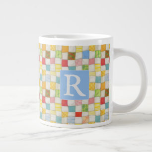 CRAZY QUILT Big Mug + Text / Blue