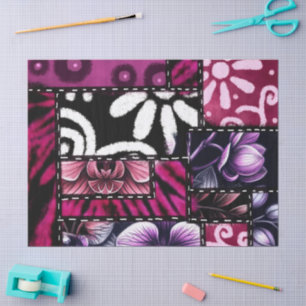 Crazy Quilt Black Cherry Floral Pattern Decoupage Tissue Paper