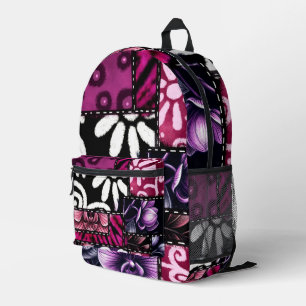 Crazy Quilt Black Cherry Floral Pattern  Printed Backpack