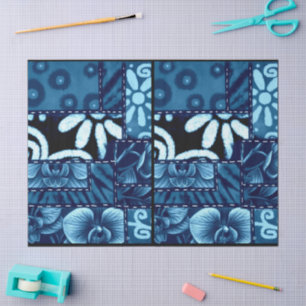 Crazy Quilt Blue Floral Pattern Decoupage Tissue Paper