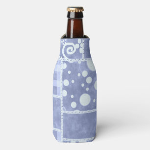 Crazy Quilt Blue Gingham Floral Pattern  Bottle Cooler