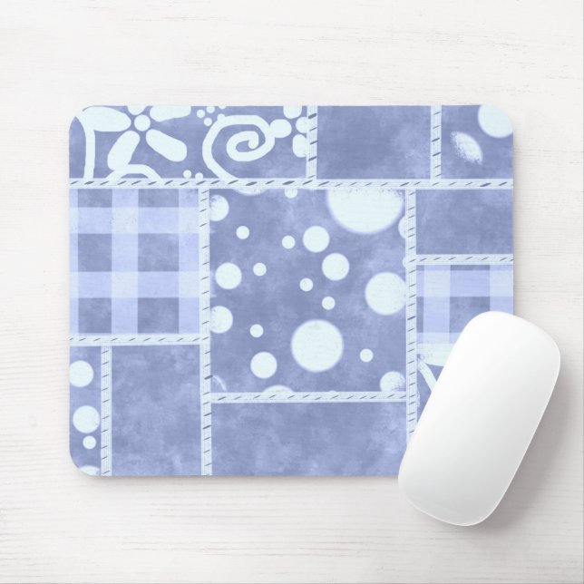 Crazy Quilt Blue Gingham Floral Pattern  Mouse Pad (With Mouse)