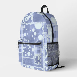 Crazy Quilt Blue Gingham Floral Pattern  Printed Backpack