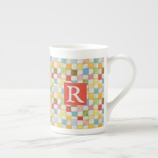 CRAZY QUILT Bone China Mug + Text / Red (Right)