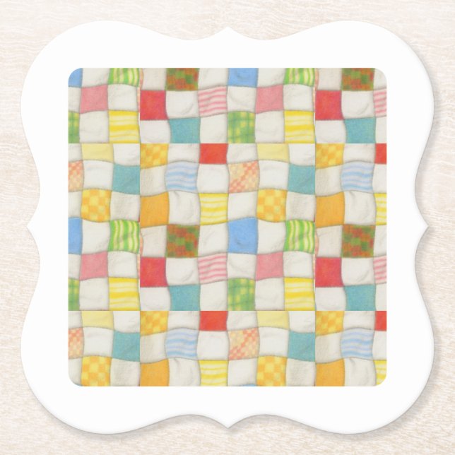 CRAZY QUILT Bracket Paper Coasters - White (Front)