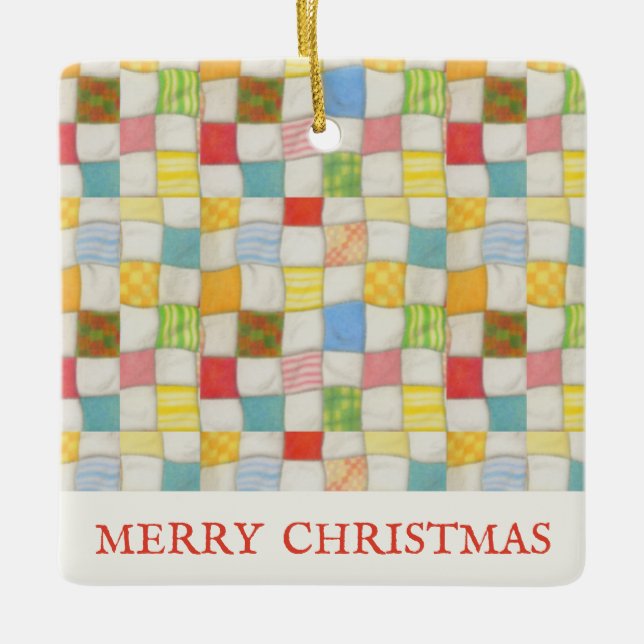 CRAZY QUILT Ceramic Square Ornament + Text (Front)