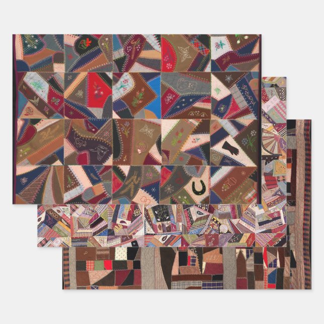 Crazy quilt designs wrapping paper sheet (Set)