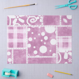 Crazy Quilt Dusty Pink Floral Pattern Decoupage Tissue Paper