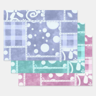 Crazy Quilt Gingham Floral Pattern Decoupage Wrapping Paper Sheet
