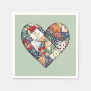 Crazy Quilt Heart On Sage Green Napkin