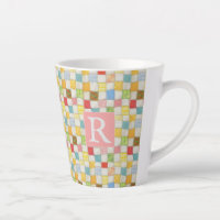 CRAZY QUILT Latte Mug + Text / Pink