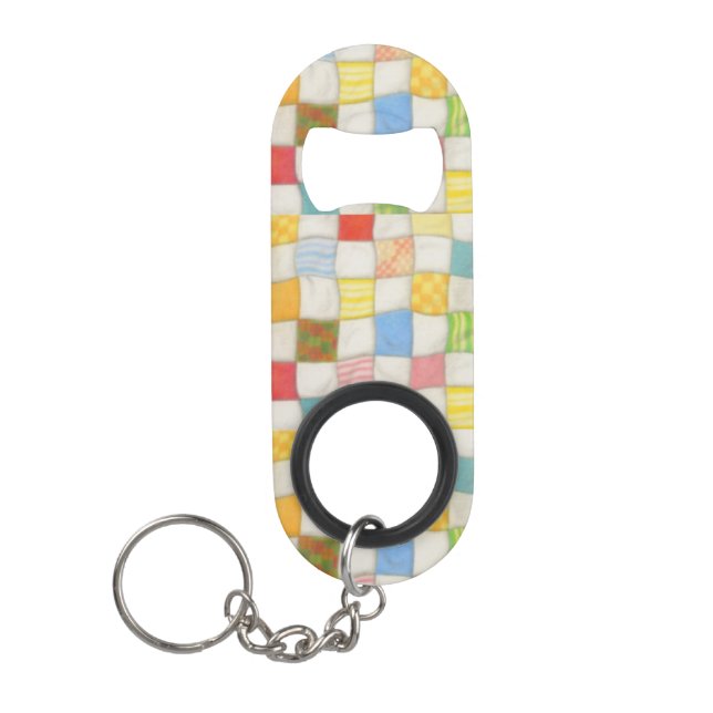 CRAZY QUILT Mini Bottle Opener with Keychain (Front)