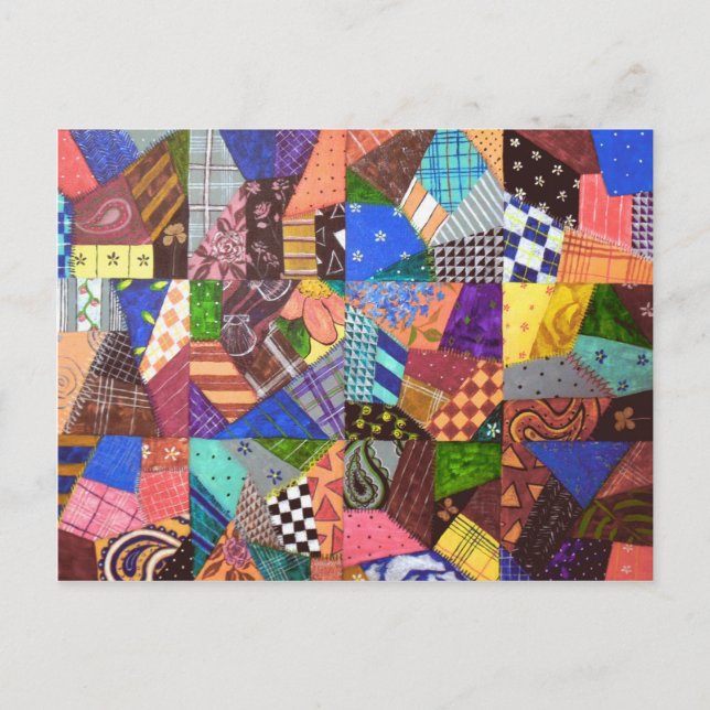 Crazy Quilt Patchwork Quilt Abstract Art Geometric Postcard (Front)