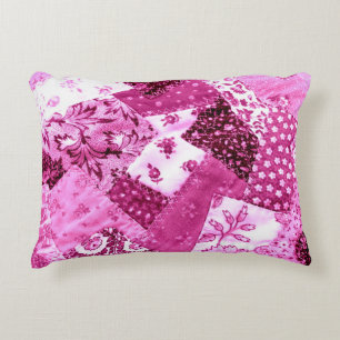 Crazy Quilt Pattern Pink White Floral Patchwork Decorative Cushion