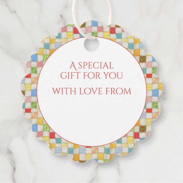 CRAZY QUILT Scalloped Gift Tags / White (Back)