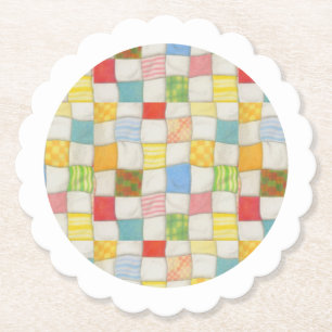 CRAZY QUILT Scalloped Round Paper Coasters - White