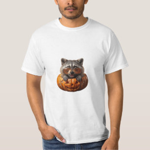 Crazy Racoon In Pumpkin Wearing Sunglasses Happy T-Shirt