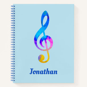 Crazy Rainbow Swirl Treble Clef and Name Notebook