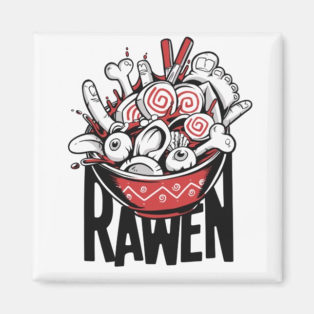 Crazy Ramen Noodle Zombie Design Magnet (Front)