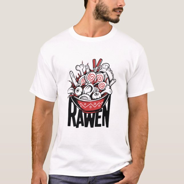 Crazy Ramen Noodle Zombie Design T-Shirt (Front)