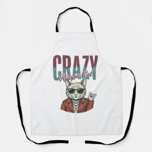 Crazy Rappa Cat Vintage Engraving T-Shirt Design_1 Apron