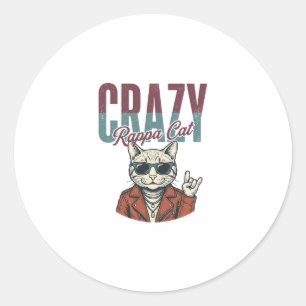 Crazy Rappa Cat Vintage Engraving T-Shirt Design_1 Classic Round Sticker