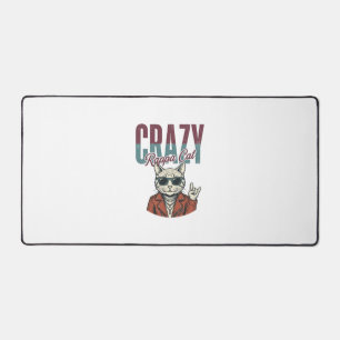 Crazy Rappa Cat Vintage Engraving T-Shirt Design_1 Desk Mat