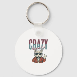 Crazy Rappa Cat Vintage Engraving T-Shirt Design_1 Key Ring