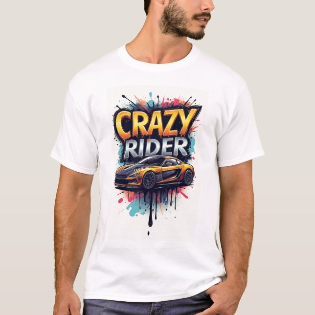 Crazy Rider: Vibrant Graffiti Art T-Shirt (Front)