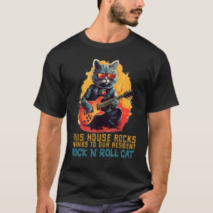 Crazy Rocker Cat rocks the House with Guitar and S T-Shirt