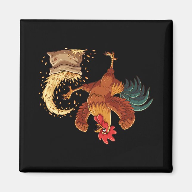 Crazy Rooster Kicking Grain Funny Farm Chicken _1  Magnet (Front)