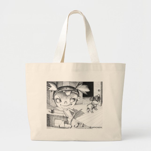 Crazy Sewing Girl Large Tote Bag (Front)