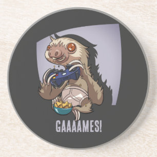 Crazy Sloth Character Quirky Video Games Fan Gift Coaster