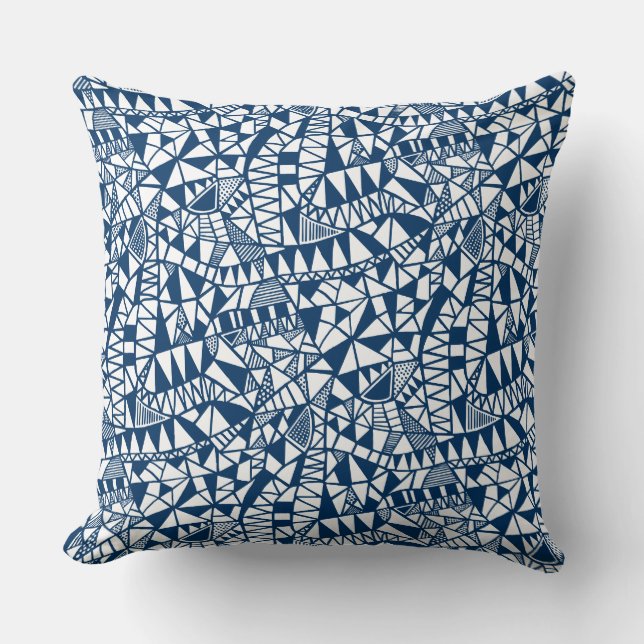 Crazy Structure Pattern 060423 - Indigo Style Blue Cushion (Front)