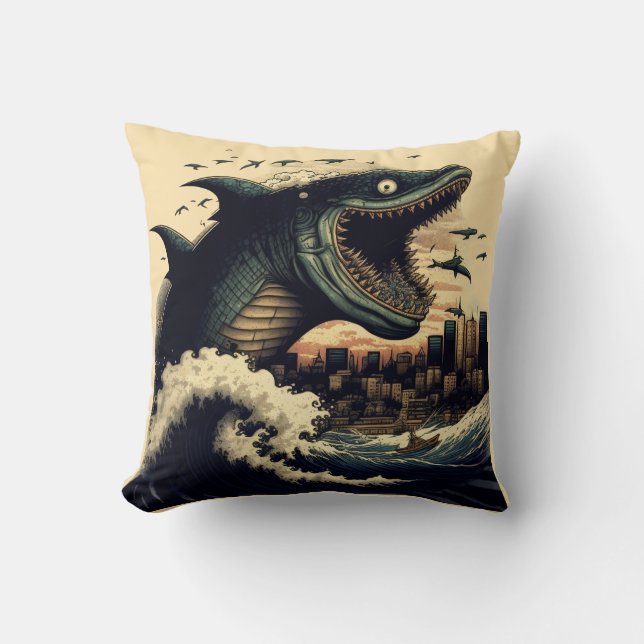 Crazy Sushi Shark Anime Attacking Cushion (Front)