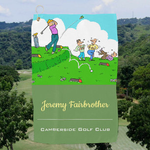Crazy tee-off - Funny Golf Cartoon Golf Towel