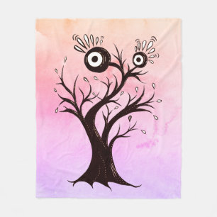 Crazy Tree Creature Ink Art Pink Fantasy Fleece Blanket