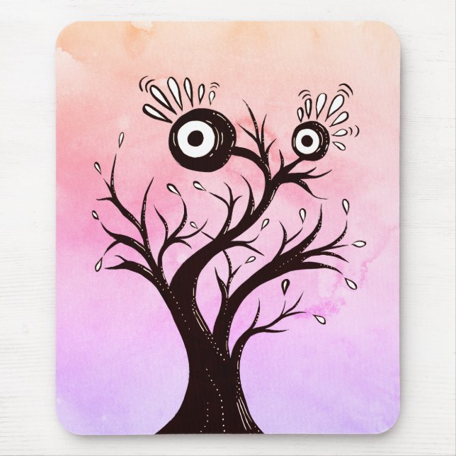 Crazy Tree Creature Ink Art Pink Fantasy Mouse Pad (Front)