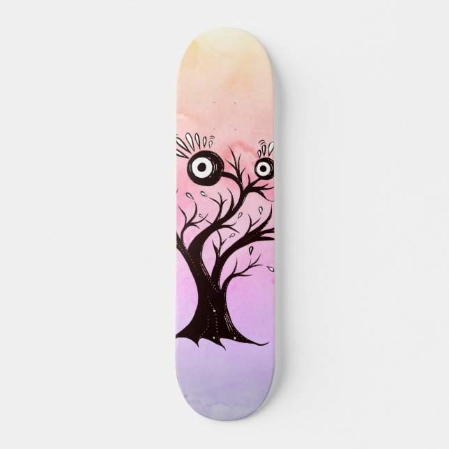 Crazy Tree Creature Ink Art Pink Fantasy Skateboard (Front)