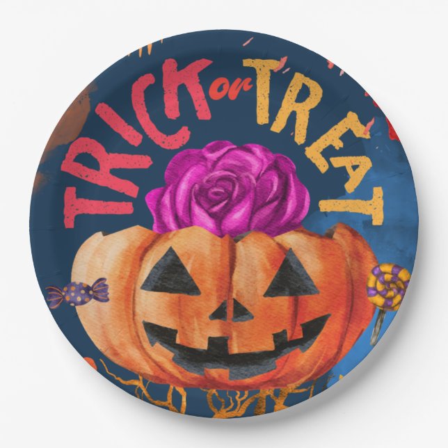 Crazy trick or treat paper plate (Front)