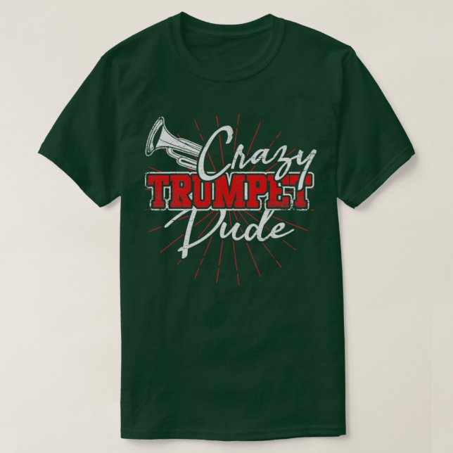 Crazy Trumpet Dude Retro Trumpeter T-Shirt (Design Front)