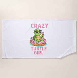 Crazy turtle girl beach towel