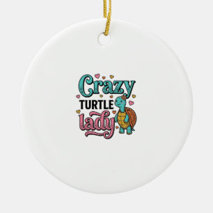 Crazy Turtle Lady Vintage Engraving Design_1 Ceramic Tree Decoration