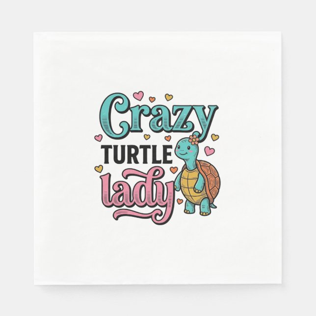 Crazy Turtle Lady Vintage Engraving Design_1 Napkin (Front)