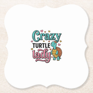 Crazy Turtle Lady Vintage Engraving Design_1 Paper Coaster