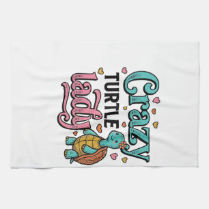 Crazy Turtle Lady Vintage Engraving Design_1 Tea Towel