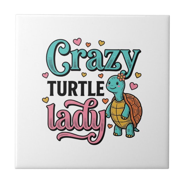 Crazy Turtle Lady Vintage Engraving Design_1 Tile (Front)