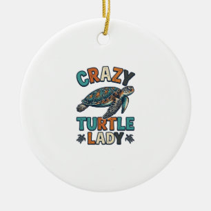 Crazy Turtle Lady Vintage Sea Turtle Shirt Design_ Ceramic Tree Decoration
