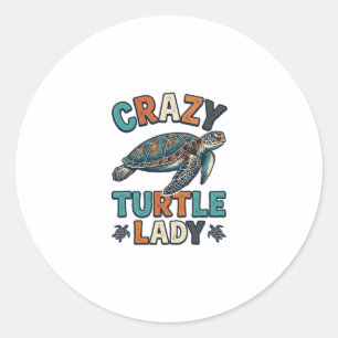 Crazy Turtle Lady Vintage Sea Turtle Shirt Design_ Classic Round Sticker